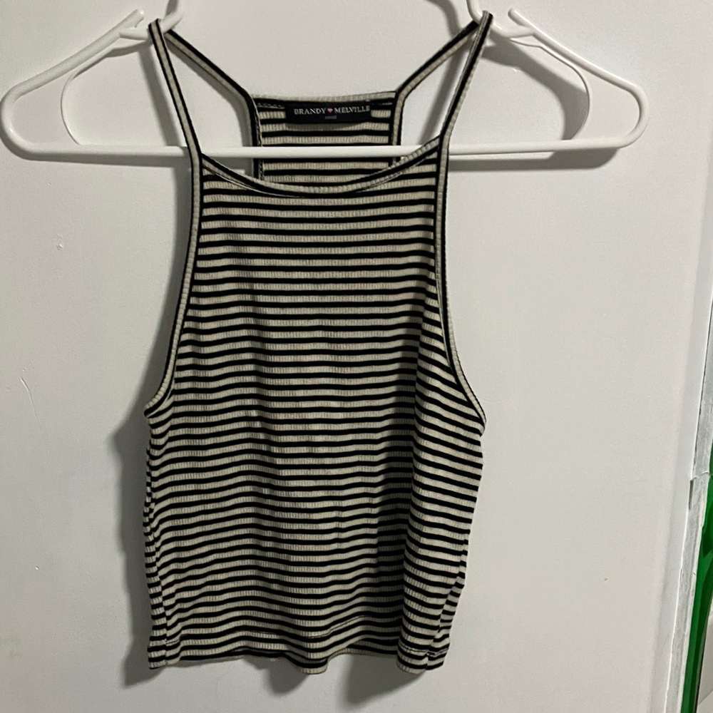 Brandy Melville Black and White Striped Tank Top